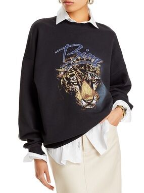 Anine Bing Black Leopard Graphic Crew Sweatshirt